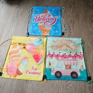 Ice Cream Themed Drawstring Backpack Treat Bags NWOT Bundle
